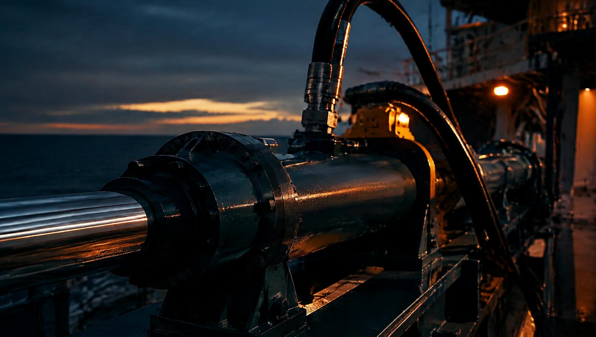 Hydraulic cylinder on an offshore vessel deck